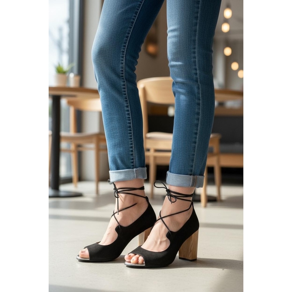 Athena Alexander Womens Black Suede Vikki Strappy Lace Up Block Heel Sandal - Picture 2 of 7